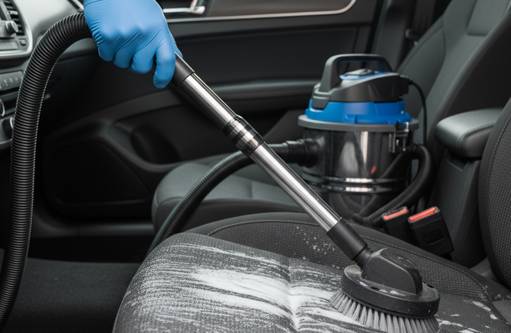 proses pembersihan jok mobil